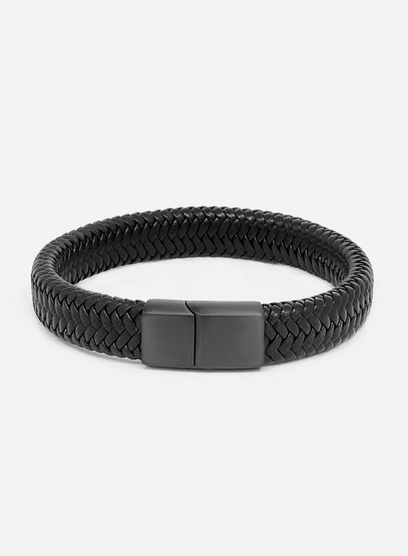 Pulsera Cuero Trenzado Black - Imagen 2
